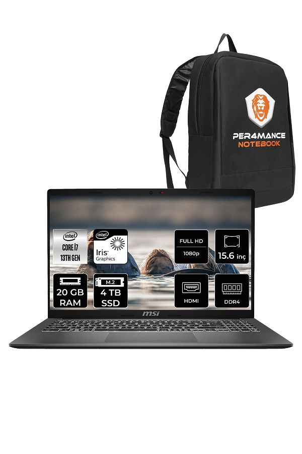MSI Modern 15 F13MG i7 1355U 20GB 4TB SSD 15.6" FHD 60Hz FDOS Taşınabilir Bilgisayar & PER4 ÇANTA