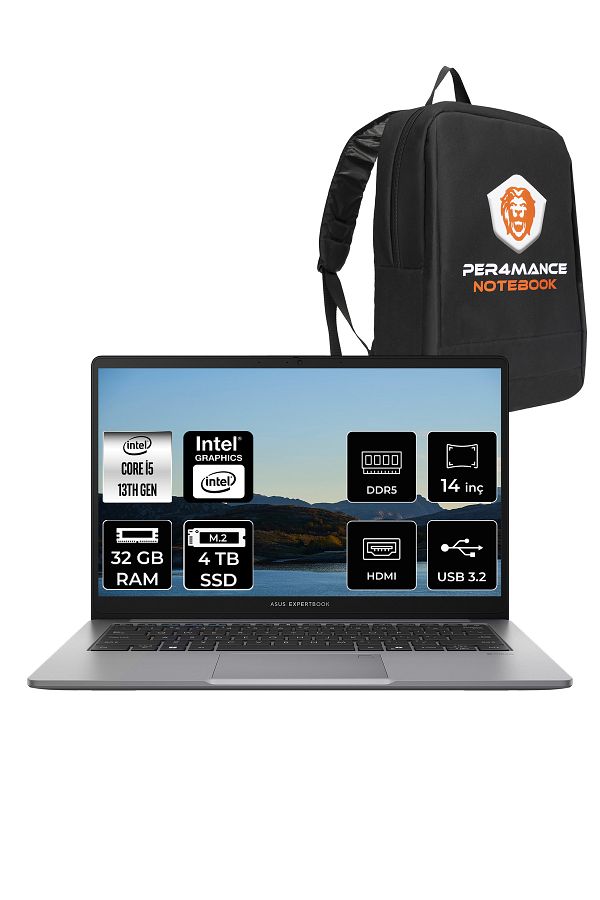 ASUS ExpertBook P1 Intel Core i5 13420H 32GB 4TB SSD 14" FHD FDOS Dizüstü Bilgisayar & PER4 Çanta