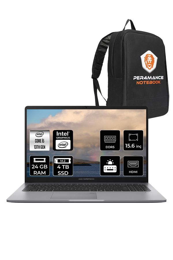 ASUS ExpertBook P1 Intel Core i5 13420H 24GB 4TB SSD 15.6" FHD FDOS Dizüstü Bilgisayar & PER4 Çanta
