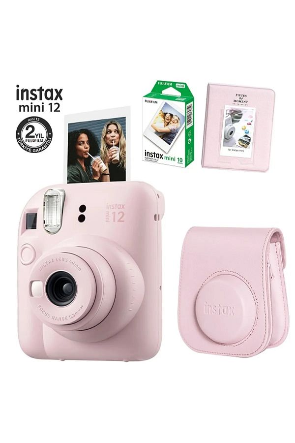 Fujifilm Instax Mini 12 Pembe Fotoğraf Makinesi 10lu Film Ve Pvc Albümlü Çantalı Set 2-fotsı00196-fb-set2
