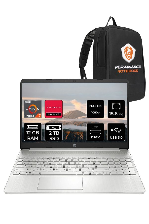 HP 15S-EQ2000NT R7 5700U 12GB RAM 2TB SSD 15.6'' Full HD FDOS Dizüstü Bilgisayar & PER4 ÇANTA