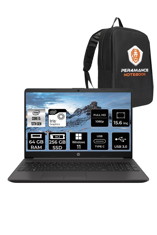 HP 250R G9 i5 1335U 64GB RAM 256GB SSD 15.6'' Full HD W11P Dizüstü Bilgisayar & PER4 ÇANTA