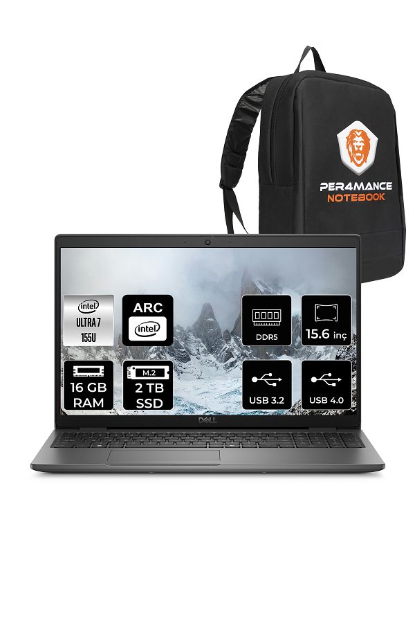 Dell Latitude 3550 Ultra 7 155U 16GB 2TB SSD 15.6'' FHD FDOS Taşınabilir Bilgisayar & PER4 ÇANTA