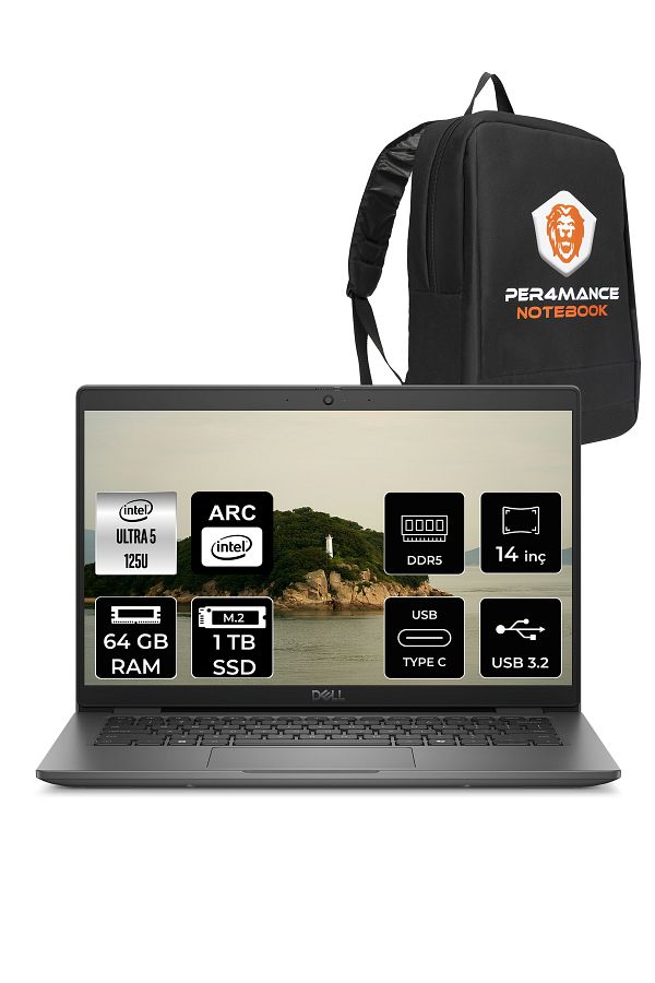 Dell Latitude 3450 Ultra 5 125U 64GB 1TB SSD 14'' FHD FDOS Taşınabilir Bilgisayar & PER4 ÇANTA