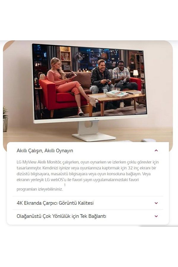 LG WebOS Akıllı Bağlantı Wİ-Fİ 5ms 60Hz (Hdmı+Type-C) Apple Airplay 2 4K UHD IPS HDR10 Akıllı MonitörTV - Görsel 2
