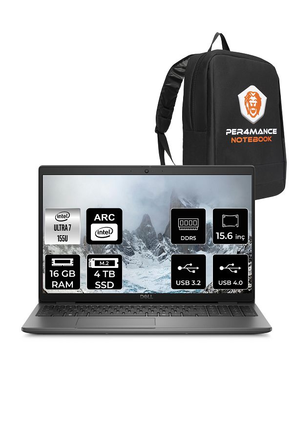 Dell Latitude 3550 Ultra 7 155U 16GB 4TB SSD 15.6'' FHD FDOS Taşınabilir Bilgisayar & PER4 ÇANTA