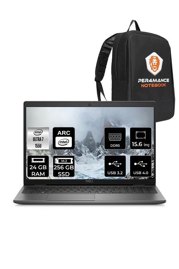 Dell Latitude 3550 Ultra 7 155U 24GB 256GB SSD 15.6'' FHD FDOS Taşınabilir Bilgisayar & PER4 ÇANTA
