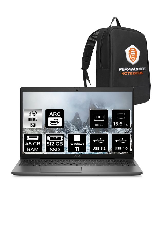 Dell Latitude 3550 Ultra 7 155U 48GB 512GB SSD 15.6'' FHD W11H Taşınabilir Bilgisayar & PER4 ÇANTA