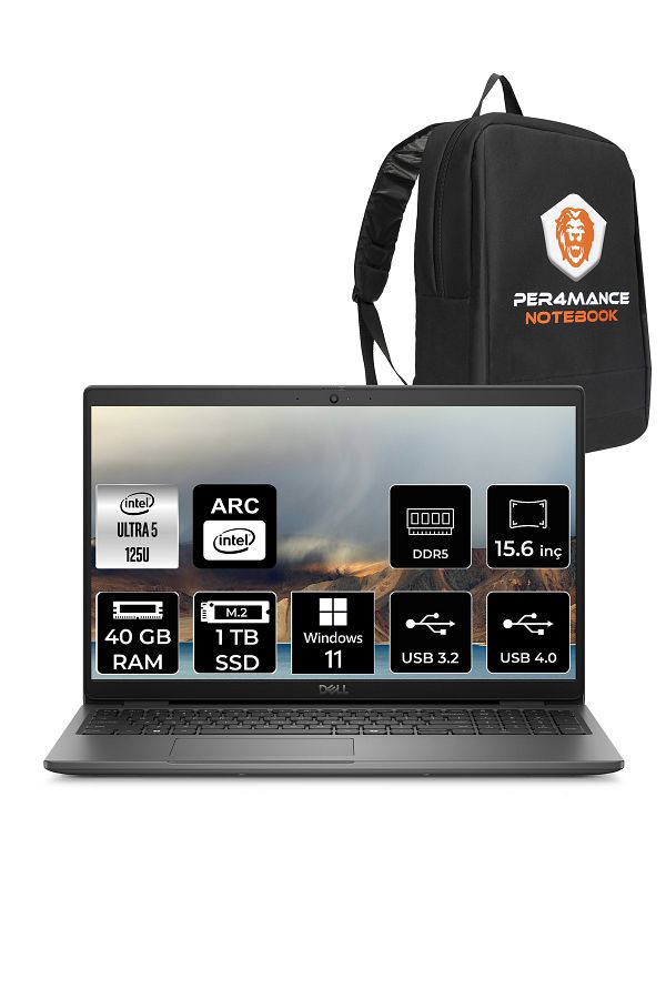 Dell Latitude 3550 Ultra 5 125U 40GB 1TB SSD 15.6'' FHD W11H Taşınabilir Bilgisayar & PER4 ÇANTA
