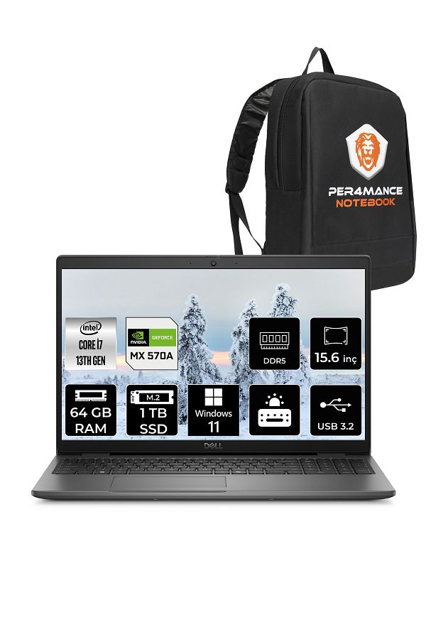 Dell Latitude 3550 i7 1355U 64GB 1TB SSD MX570A/2GB 15.6'' W11H Dizüstü Bilgisayar & PER4 ÇANTA