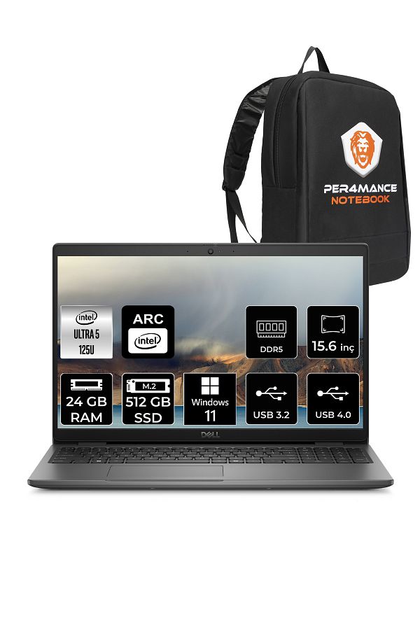 Dell Latitude 3550 Ultra 5 125U 24GB 512GB SSD 15.6'' FHD W11H Taşınabilir Bilgisayar & PER4 ÇANTA