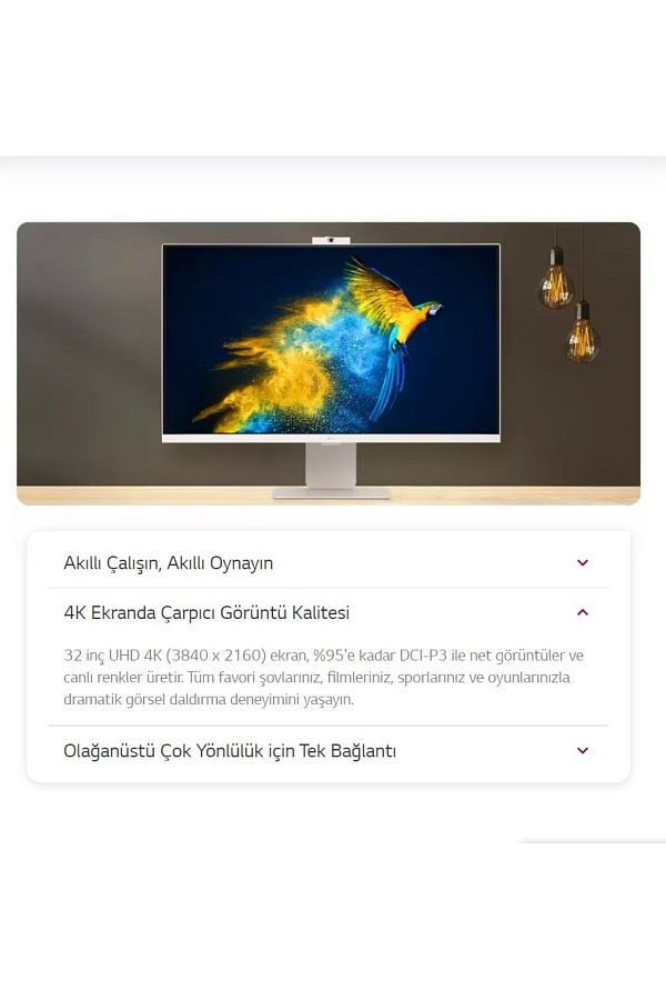 LG WebOS Akıllı Bağlantı Wİ-Fİ 5ms 60Hz (Hdmı+Type-C) Apple Airplay 2 4K UHD IPS HDR10 Akıllı MonitörTV - Görsel 3