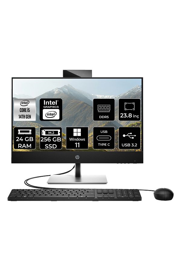 HP ProOne 440 G9 i5 14500T 24GB 256GB SSD 23.8" FHD W11H All In One Bilgisayar & Per4 Bellek