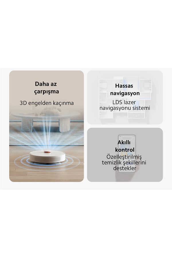 Xiaomi 3d Engel Tanıma,HEPA Filtre,Halı Tanıma, Çift Hatlı Lazer Lds Lidarlı Taramalı Premium Robot Süpürge - Görsel 4