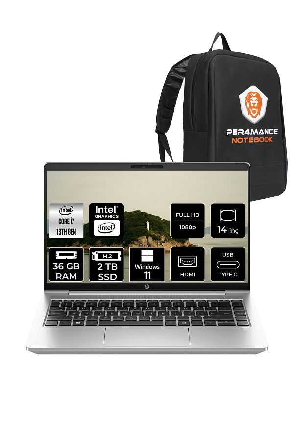 HP ProBook 440 G10 i7-1355U 36GB RAM 2TB SSD 14'' FHD W11HOME Dizüstü Bilgisayar & PER4 ÇANTA