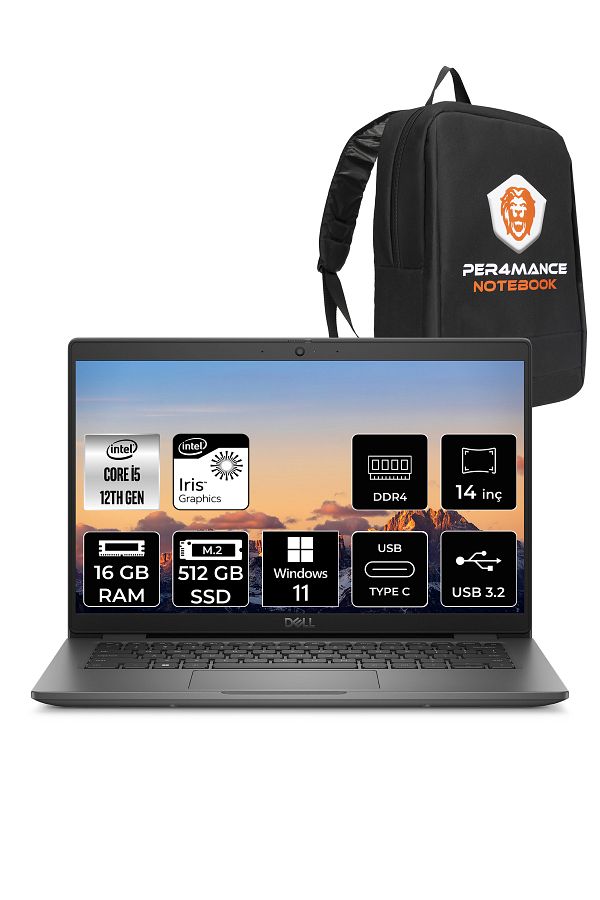 Dell Latitude 3440 i5-1235U 16GB RAM 512GB SSD 14'' FHD W11HOME Dizüstü Bilgisayar & PER4 ÇANTA