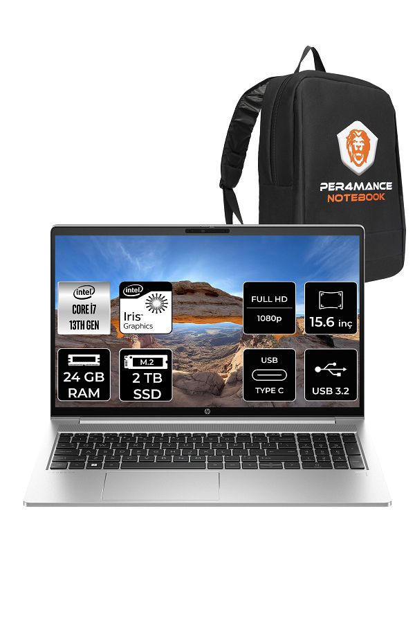 HP ProBook 450 G10 i7 1355U 24GB RAM 2TB SSD 15.6'' FHD FDOS Dizüstü Bilgisayar & PER4 ÇANTA