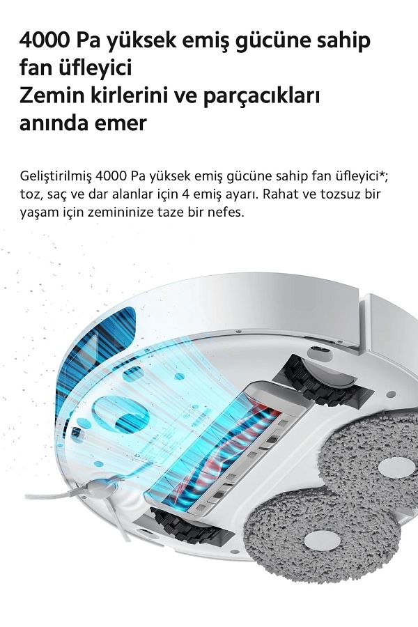 Xiaomi Premium Silme Fonksiyonlu, Akıllı Lidar Navigasyon, 4000 Pa Emiş Gücü Ve Otomatik Çöp Boşaltma - Görsel 4