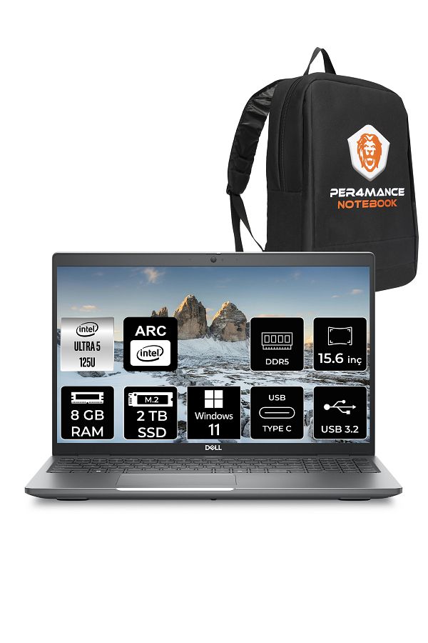 Dell Latitude 5550 Ultra 5 125U 8GB DDR5 2TB SSD 15.6'' FHD W11H Dizüstü Bilgisayar & PER4 ÇANTA