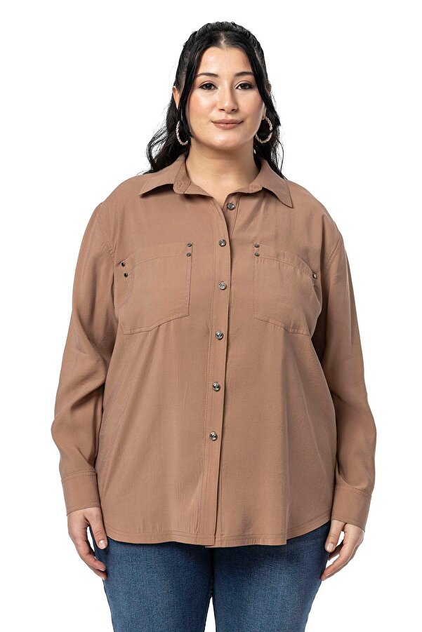 Patch-pocket Rivetli Shirt — Mink