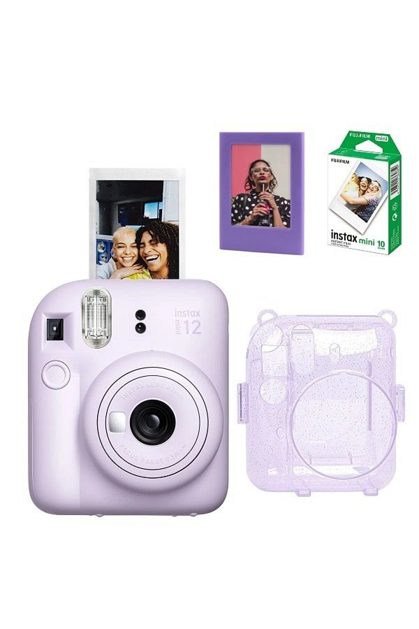 Fujifilm Instax Mini 12 Fotoğraf Makinesi-10lu Film-simli Pleksi Kılıf Ve Fotoğraf Çerçevesi Seti 2 Mor