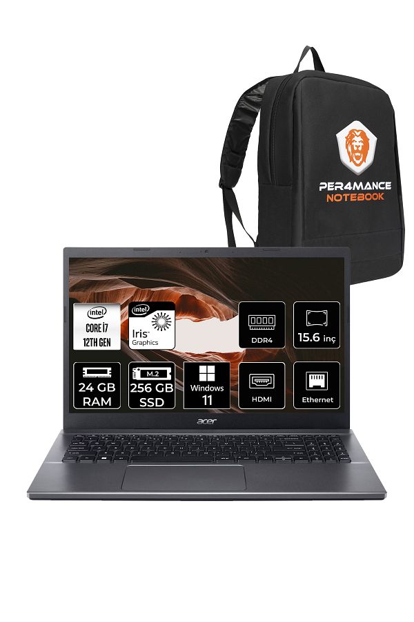 ACER Extensa 15 EX215-55 i7-1255U 24GB RAM 256GB SSD 15.6'' FHD W11H Dizüstü Bilgisayar & PER4 ÇANTA