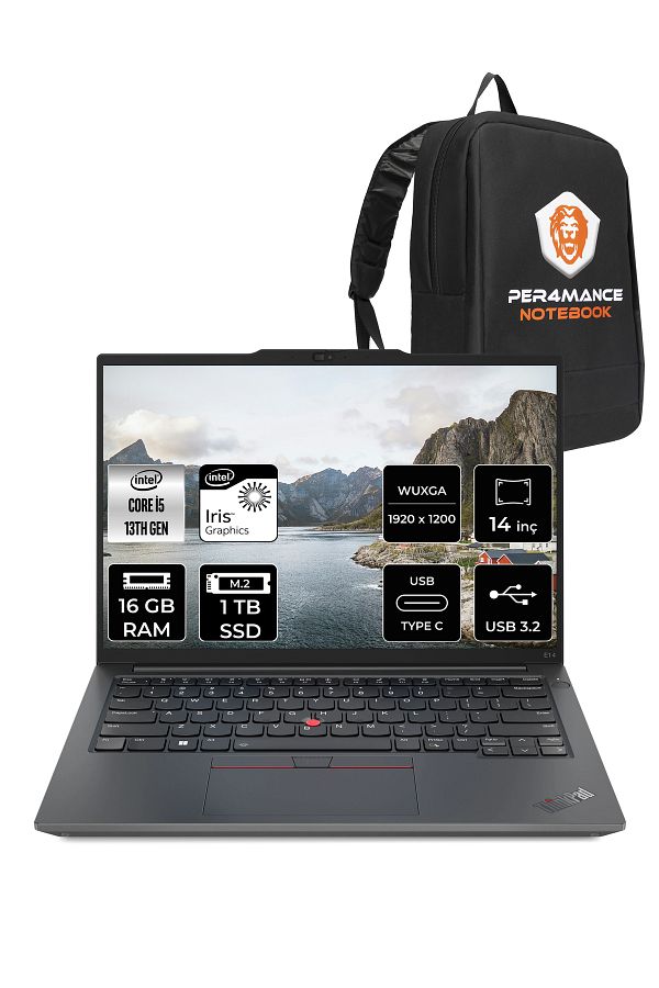 LENOVO ThinkPad E14 G5 i5 13420H 16GB 1TB SSD WUXGA 14'' FDOS Dizüstü Bilgisayar & PER4 ÇANTA