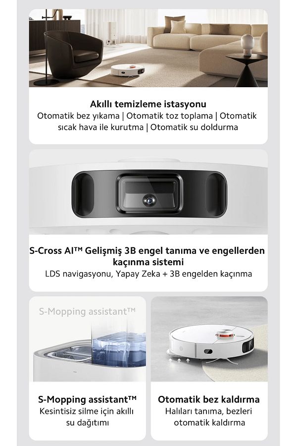 Xiaomi Premium Silme Fonksiyonlu, Akıllı Lidar Navigasyon, 4000 Pa Emiş Gücü Ve Otomatik Çöp Boşaltma - Görsel 2