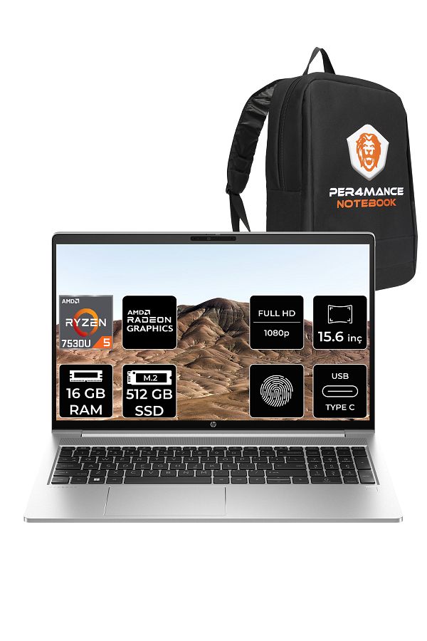 HP ProBook 455 G10 R5 7530U 16GB RAM 512GB SSD 15.6'' FHD FDOS Dizüstü Bilgisayar & PER4 ÇANTA