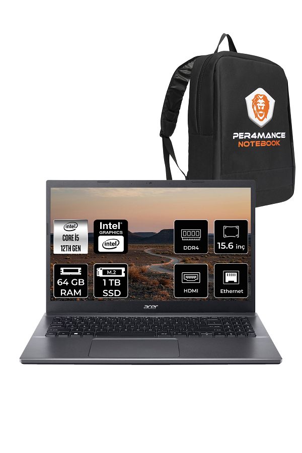 ACER Extensa 15 EX215-55 i5-1235U 64GB RAM 1TB SSD 15.6'' FHD FDOS Dizüstü Bilgisayar & PER4 ÇANTA