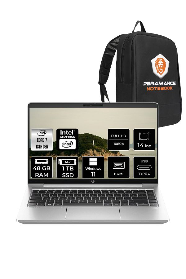 HP ProBook 440 G10 i7-1355U 48GB RAM 1TB SSD 14'' FHD W11HOME Dizüstü Bilgisayar & PER4 ÇANTA