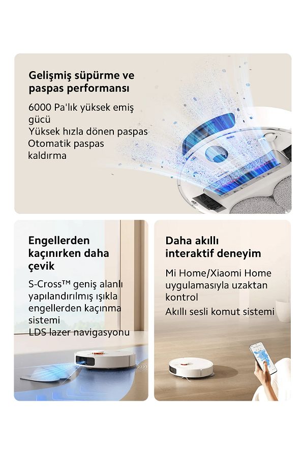 Xiaomi Robot Süpürge - 6000 Pa Emiş Gücü, Akıllı Navigasyon Ve Otomatik Çöp Boşaltma Ile Derin Temizlik - Görsel 3