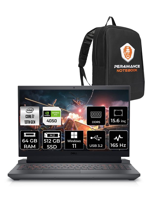 Dell G15 5530 i7 13650HX 64GB 512GB SSD RTX4050/6GB 140W 165HZ 15.6'' FHD W11H Gaming Laptop & PER4