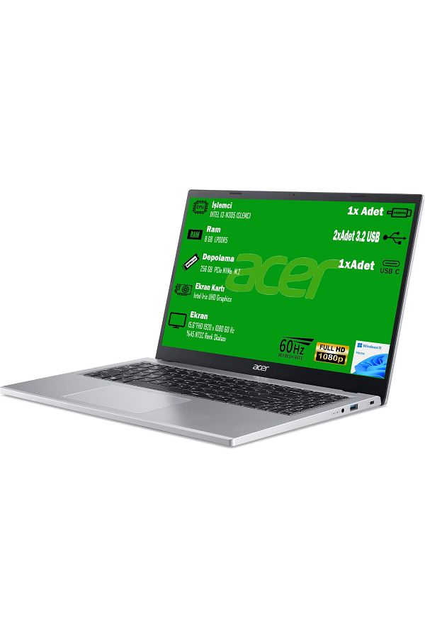 ACER Aspıre 3 A315-510p-39s1 Intel Core I3 N-305 8gb Ddr5 Ram 256gb Ssd Intel Uhd 15.6"fhd W11 Home - Görsel 3