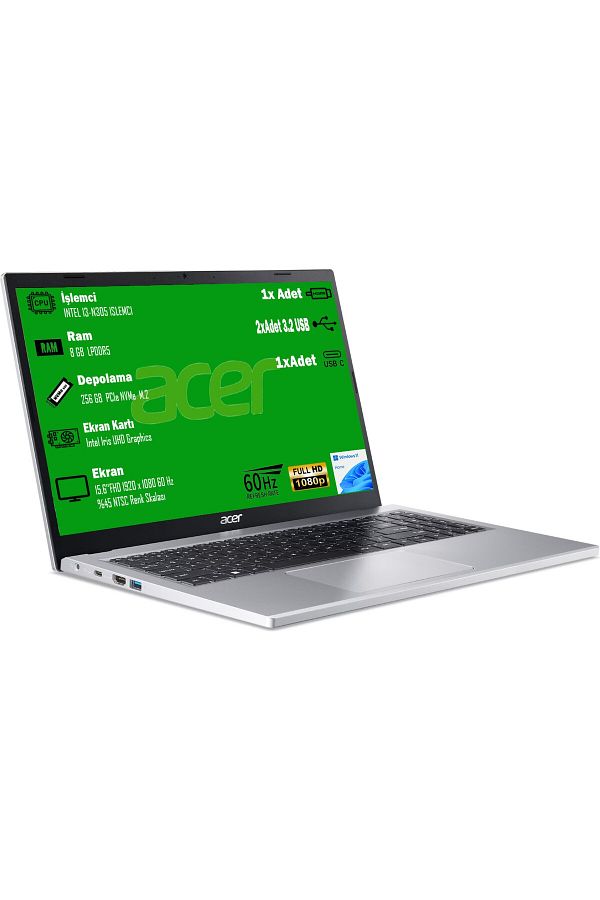ACER Aspıre 3 A315-510p-39s1 Intel Core I3 N-305 8gb Ddr5 Ram 256gb Ssd Intel Uhd 15.6"fhd W11 Home - Görsel 2