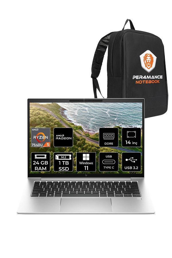 HP EliteBook 845 G10 R5 7540U 24GB DDR5 1TB SSD 14'' WUXGA W11P Dizüstü Bilgisayar & PER4 ÇANTA