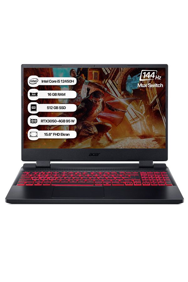 ACER Nitro 5 NH.QFJEY.00A-16/512 i5 12450H 16GB 512GB SSD RTX3050-4GB DOS 144Hz 15.6" Taşınabilir Bi