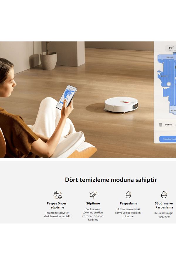 Xiaomi İstasyonlu Kendini Temizleyen Döner Paspaslı Uyumlu  6000PA-Hepsi bir arada Akıllı Temizlik Robotu - Görsel 7