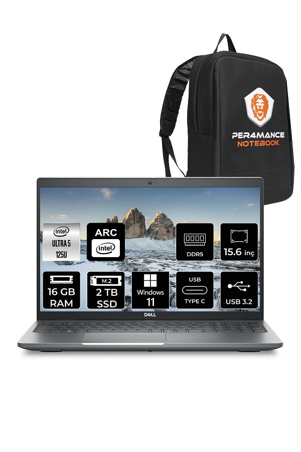 Dell Latitude 5550 Ultra 5 125U 16GB DDR5 2TB SSD 15.6'' FHD W11H Dizüstü Bilgisayar & PER4 ÇANTA