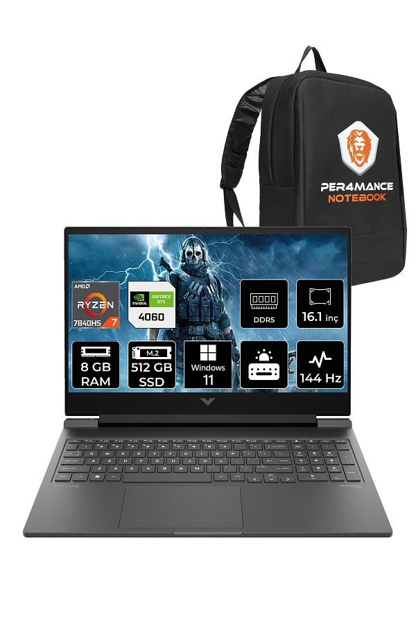 HP Victus 16 R7 7840HS 8GB RAM 512GB SSD RTX4060/8GB 165Hz 16.1'' FHD W11H Gaming Laptop & PER4