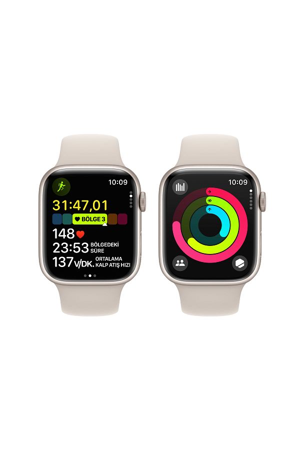 Apple Watch Series 9 GPS 45mm Yıldız Işığı Alüminyum Kasa ve Yıldız Işığı Spor Kordon - M/L - Görsel 8