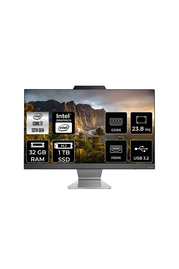 ASUS A3402WBAK-I716512B0D i7 1355U 32GB 1TB SSD 23.8" FHD FDOS All In One Bilgisayar & Per4 Bellek