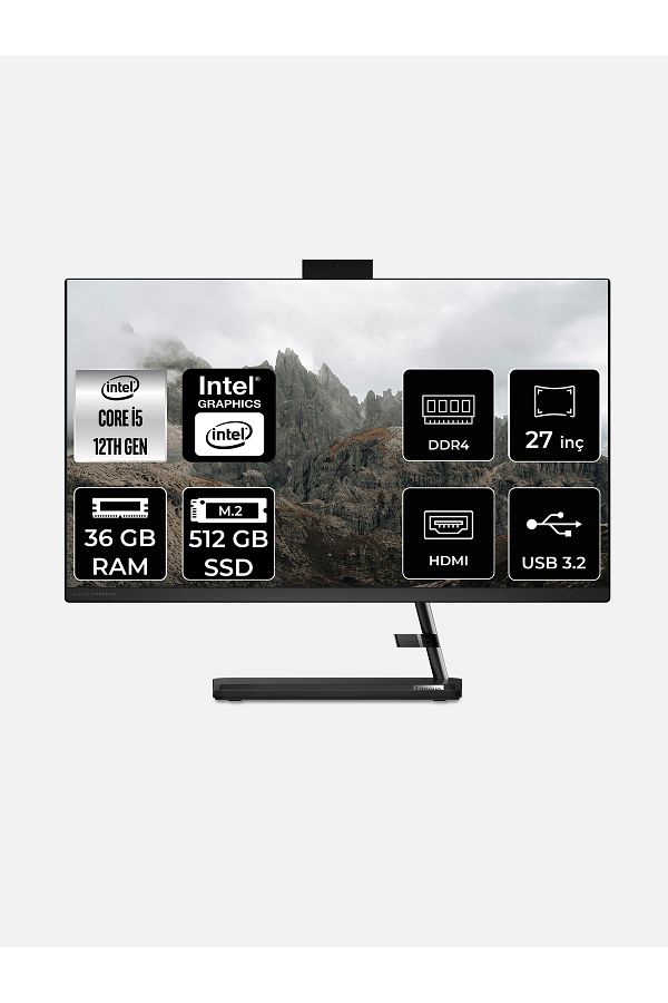LENOVO IdeaCentre 27IAP7 i5 12450H 36GB 512GB SSD 27" FHD FDOS All In One Bilgisayar & Per4 Bellek