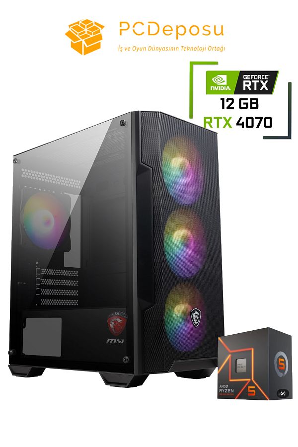MSI RYZEN 7500F RTX 4070 Gaming PC | 16GB RAM, 500GB SSD, MSI MAG Kasa, 6 Fanlı Sistem