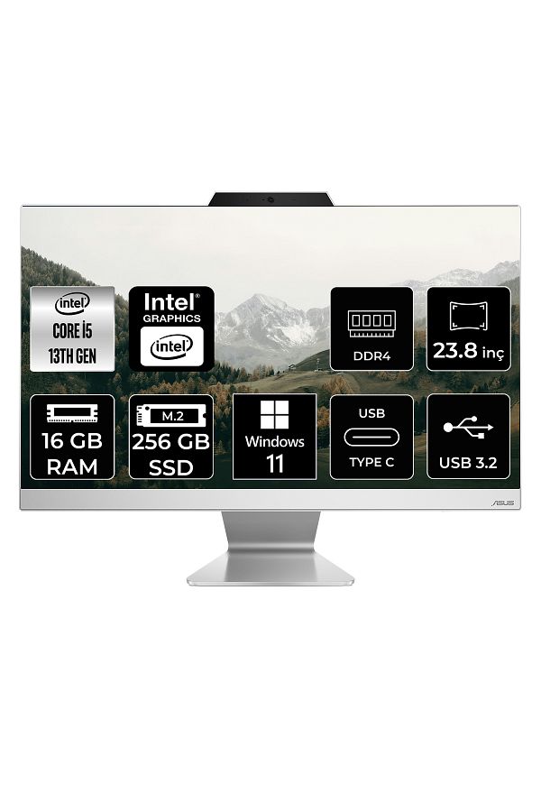 ASUS A3402 i5 1335U 16GB 256GB SSD 23.8" FHD W11P All In One Bilgisayar & Per4 Bellek