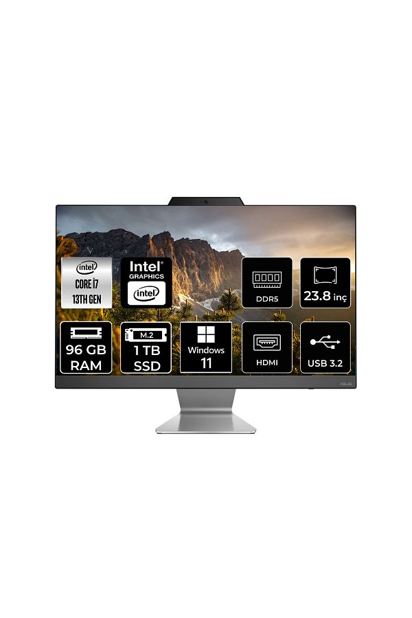 ASUS A3402WBAK-I716512B0D i7 1355U 96GB 1TB SSD 23.8" FHD W11H All In One Bilgisayar & Per4 Bellek