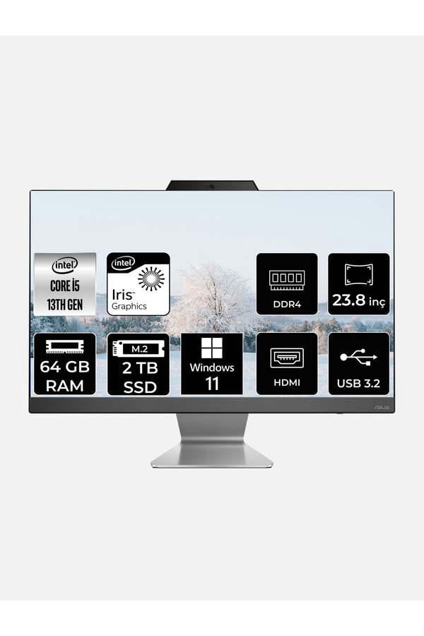 ASUS A3402WBAK-I58512B0D i5 1335U 64GB 2TB SSD 23.8" FHD W11P All In One Bilgisayar & Per4 Bellek