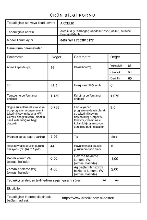 Arçelik 6467 Wf I 6 Programlı Bulaşık Makinesi - Görsel 8