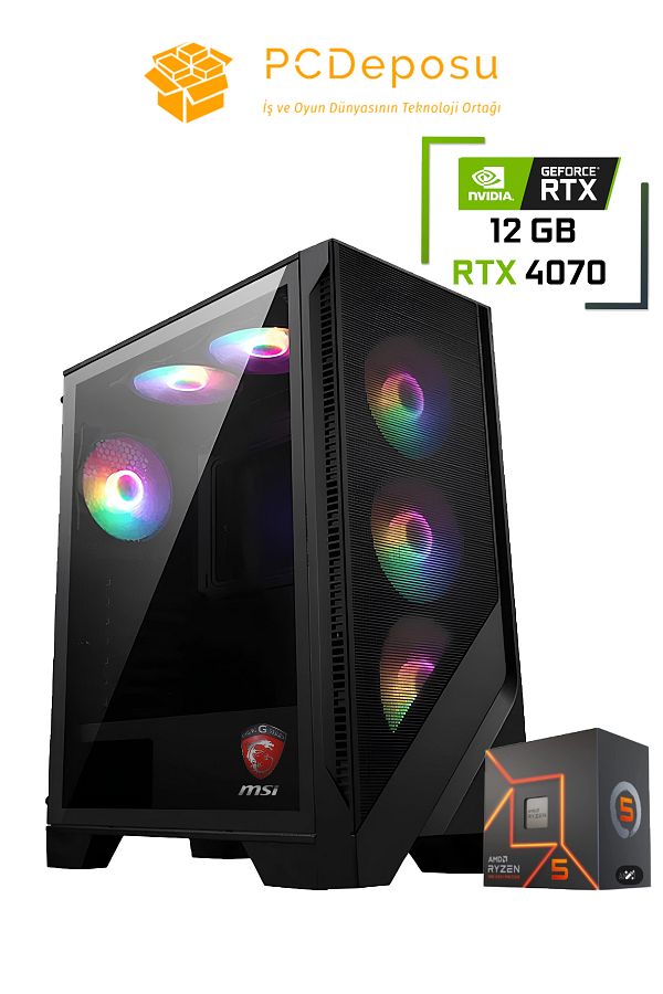 MSI RYZEN 7500F RTX 4070 Gaming PC | 16GB RAM, 500GB SSD, MSI MAG Kasa, 6 Fanlı Sistem