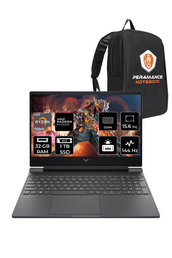 HP Victus 15 R5 7535HS 32GB 1TB SSD RX6550M/4GB 144Hz 15.6'' FHD FDOS Gaming Laptop & PER4 ÇANTA